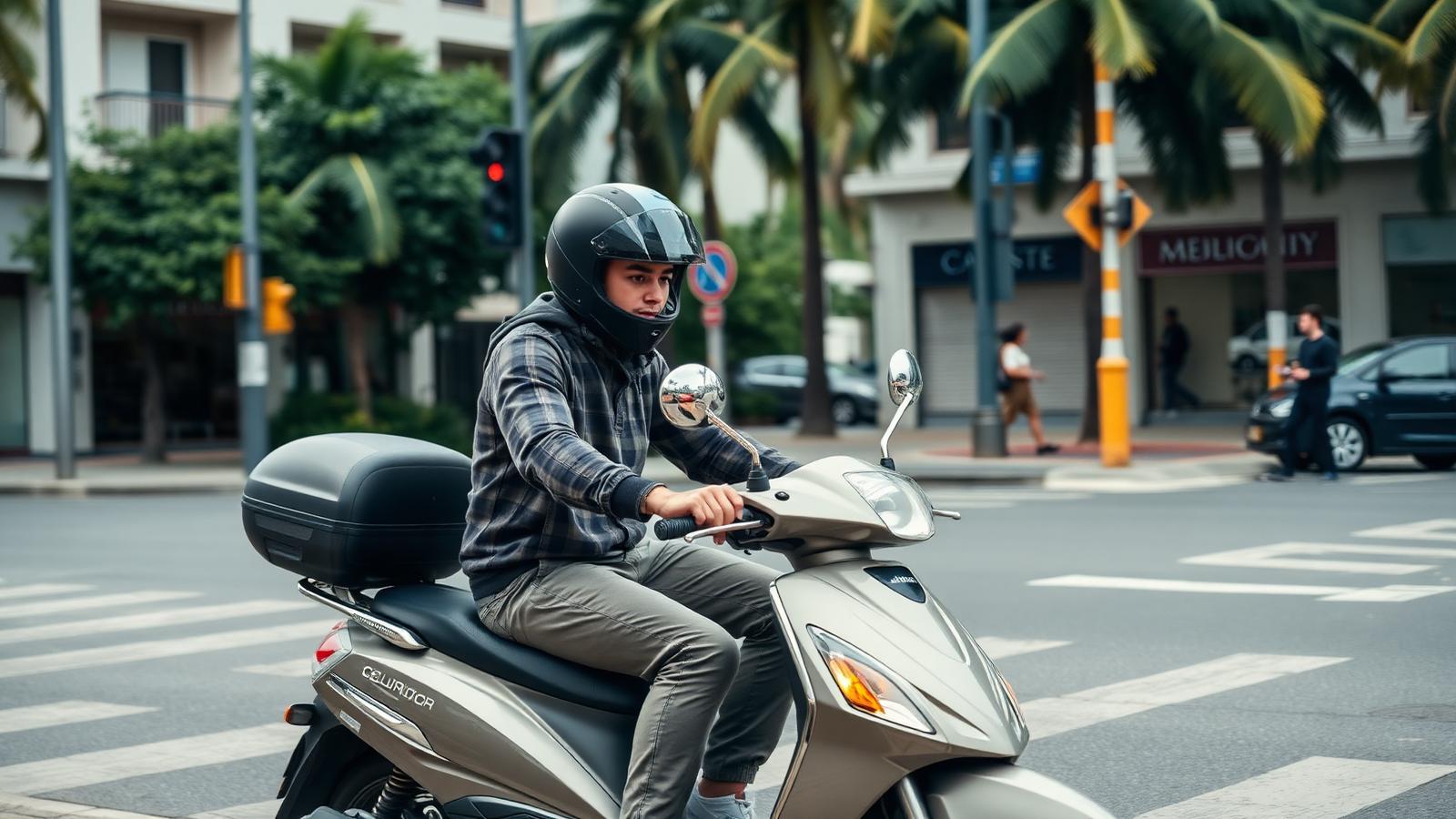 Jeune conducteur au guidon d'un scooter 125cm³