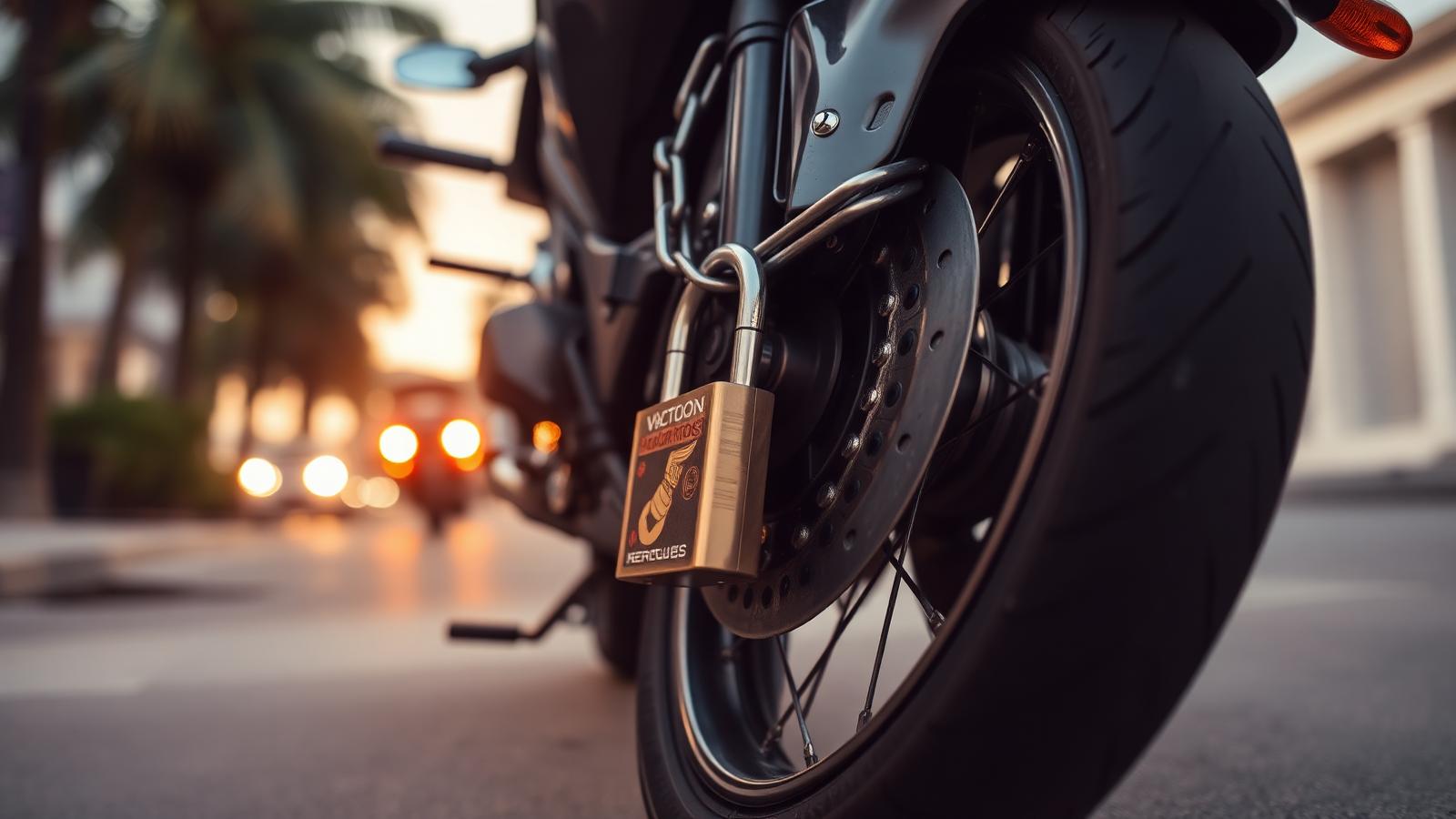 Antivol en chaîne sur une moto garée